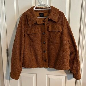 Lane Bryant Camel Tan Cropped Button Front Teddy Coat size 22/24